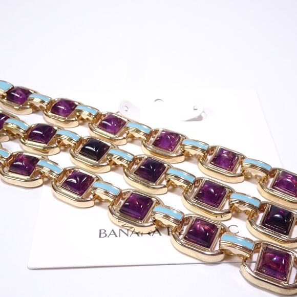 NWT 68 Banana Republic Gold Purple Stone Blue Enamel Link Clasp Bracelet - Picture 5 of 7